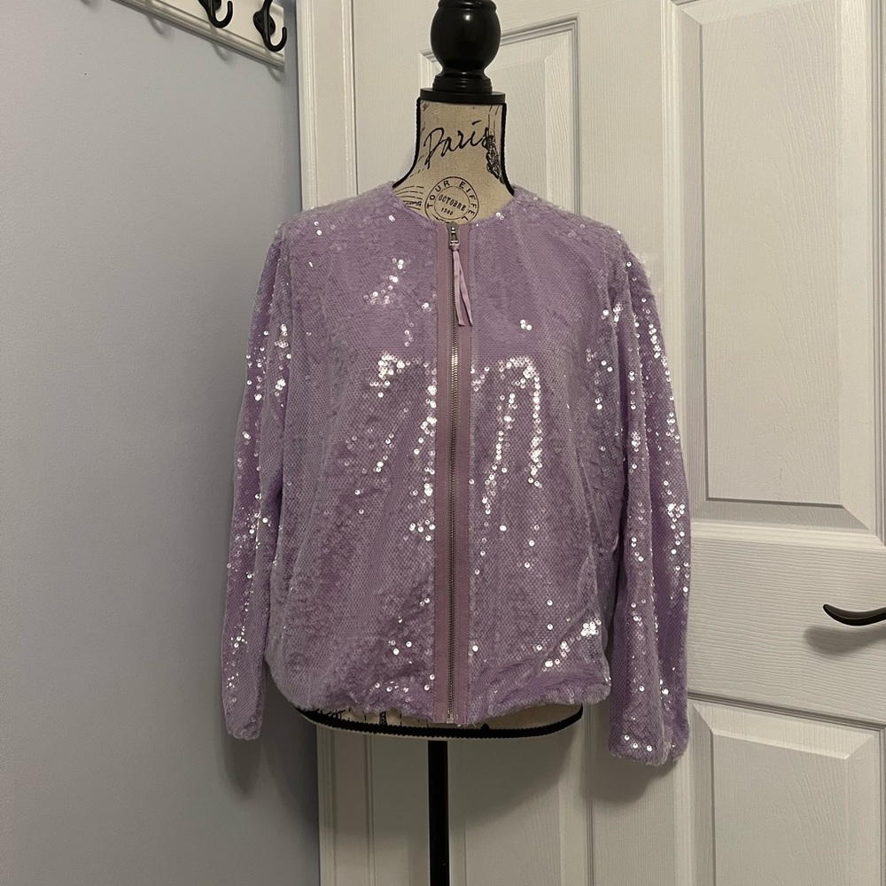Zara Lavender Sequin Bomber Jacket